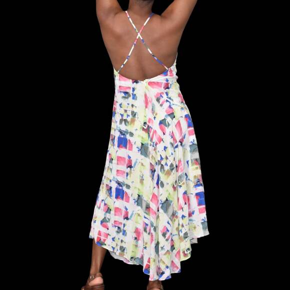 Joie Cinthia Halter Dress White Silk Watercolor Print Handkerchief Midi Slip 4 - Picture 2 of 16